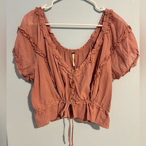 Free People Dusty Rose Ruffled Cropped Shirt
